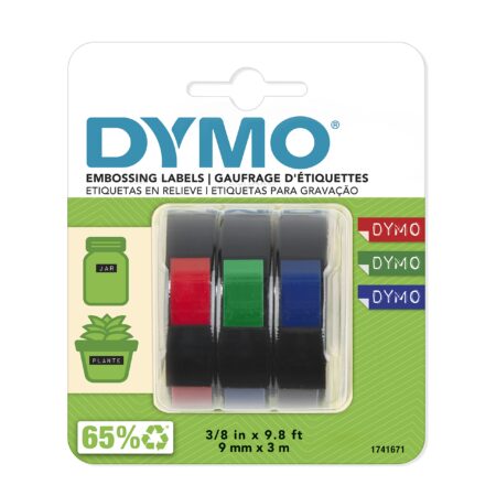 DYMO Self-Adhesive Embossing Labels, 3/8-Inch x 9.8-Foot Roll, Assorted Colors, 3 Pack - Image 2