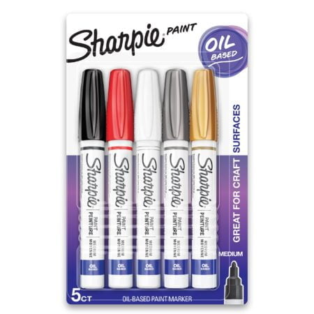 SHARPIE Oil-Based Paint Markers, Medium Point, Assorted & Metallic Colors, 5 Count - Great