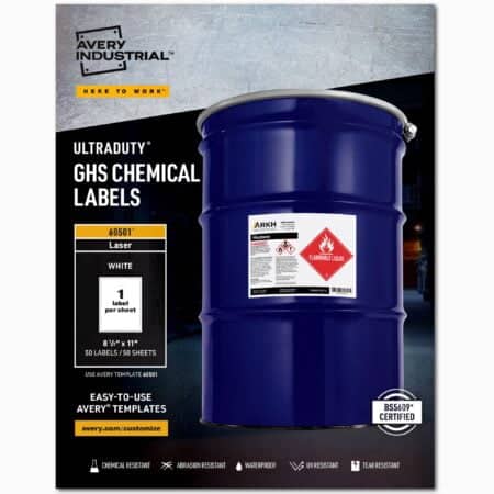 Avery UltraDuty GHS Chemical Labels for Laser Printers, Waterproof, UV Resistant, 8.5 x 11