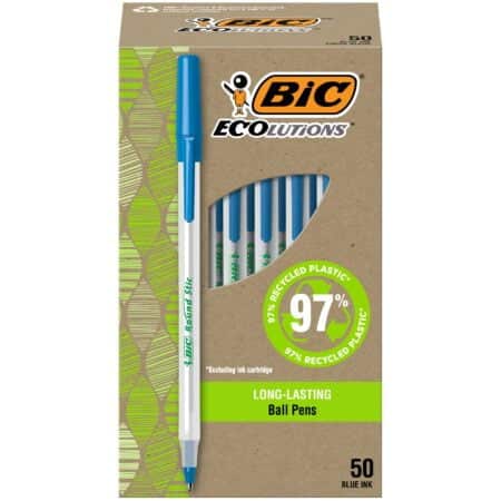 BIC Ecolutions Round Stic Ballpoint Pens, Medium Point (1.0mm), 50-Count Pack, Blue Ink Pe - Image 2