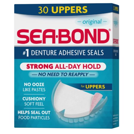 Sea Bond Secure Denture Adhesive Seals, Original Uppers, Zinc-Free, All-Day-Hold, Mess-Fre