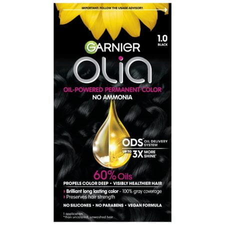 Garnier Olia Ammonia-Free Brilliant Color Oil-Rich Permanent Hair Color, 1.0 Black (Pack o - Image 2