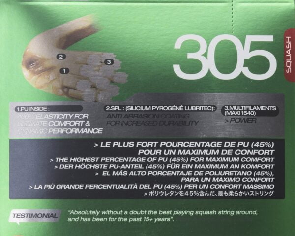 Tecnifibre 305 (17g/1.20 mm) Squash String Set (9.7M/32 ft.) - Image 2