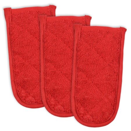 DII Basic Terry Collection Quilted 100% Cotton, Pan Handle, Red, 3 Piece