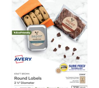 Avery Kraft Brown Round Labels with Sure Feed Technology, 2.5″ Diameter, Print to The Edge