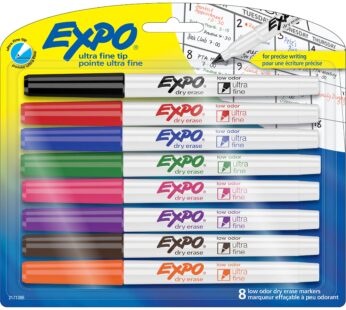 EXPO Low Odor Dry Erase Markers, Ultra-Fine Tip, Assorted Colors, 8 Count