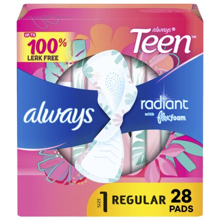 Always Radiant FlexFoam Teen Pads Regular Absorbency, 100% Leak Free Protection is possibl
