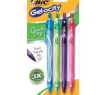 BIC Gel-ocity Quick Dry Fashion Retractable Gel Pens, Medium Point (0.7mm), 4-Count Gel Pe