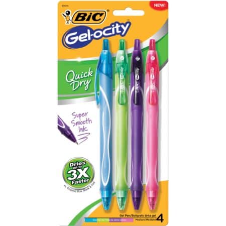 BIC Gel-ocity Quick Dry Fashion Retractable Gel Pens, Medium Point (0.7mm), 4-Count Gel Pe