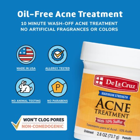 De La Cruz 10% Sulfur Ointment - Cystic Acne Treatment for Face and Body - Daily 10 Min Spot Treatment Mask Safe and Effective Game Changing Hormonal Acne Treatment that Clears Up Pimples 2.6oz 6 Pack - Image 2