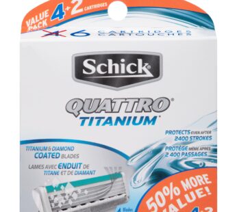 Schick Quattro Titanium Razor Blade Refills for Men Value Pack, 6 Count