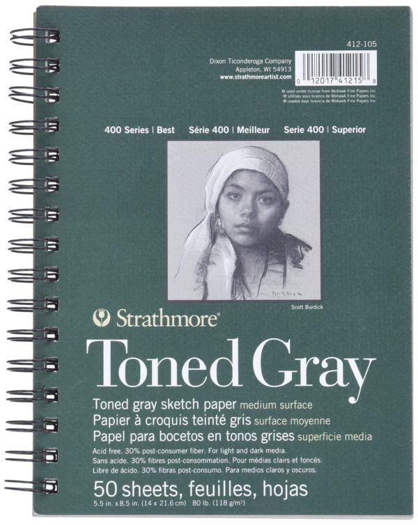 Strathmore 400 Series Sketch Pad, Toned Gray, 5.5x8.5 inch, 50 Sheets - Artist Sketchbook