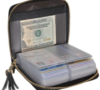 Easyoulife Womens Credit Card Holder Wallet Zip Leather Card Case RFID Blocking (Black)