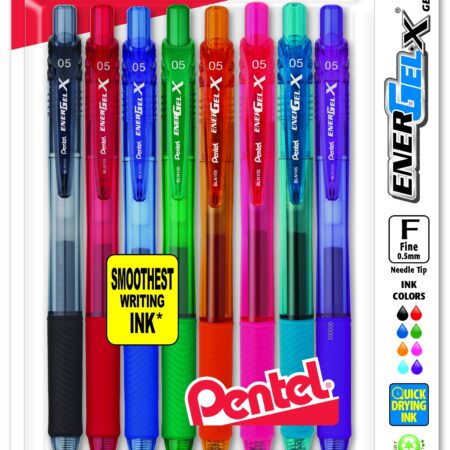 Pentel EnerGel-X Retractable Liquid Gel Pen, 0.5mm, Needle Tip, Assorted Ink, Pack of 8 (B - Image 2
