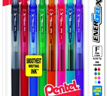 Pentel EnerGel-X Retractable Liquid Gel Pen, 0.5mm, Needle Tip, Assorted Ink, Pack of 8 (B