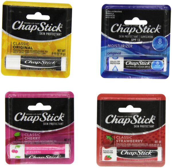 Chap Stick Lip Balm Variety Pack Assorted Flavors Original, Strawberry, Moisturizer, Cherr