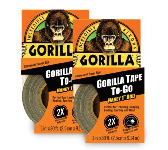 Gorilla Tape, Mini Duct Tape to-Go, 1″ x 10 yd Travel Size, Black, (Pack of 2)