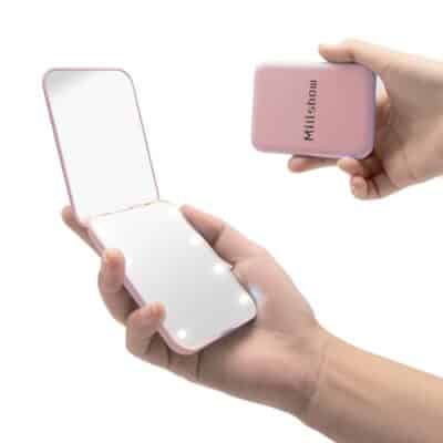 Milishow Compact Mirror, 1x/3x Magnifying LED Pocket Mirror, Small Lighted Travel Makeup M