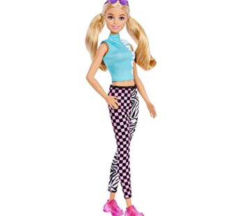 Barbie Fashionistas Doll #158, Long Blonde Pigtails Wearing Teal Sport Top, Patterned Legg