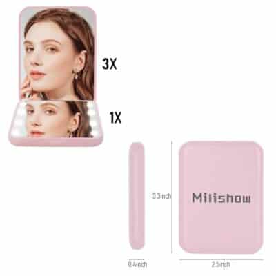 Milishow Compact Mirror, 1x/3x Magnifying LED Pocket Mirror, Small Lighted Travel Makeup M - Image 6
