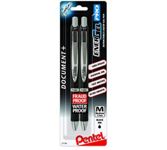 Pentel EnerGel Pro Permanent Gel Ink Pen, (0.7mm) Medium Point, Black Ink, 2-Pk (BLP77BP2A