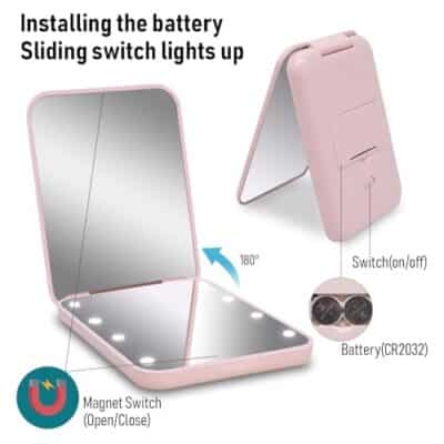 Milishow Compact Mirror, 1x/3x Magnifying LED Pocket Mirror, Small Lighted Travel Makeup M - Image 3