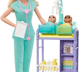 Barbie Careers Doll & Playset, Baby Doctor Theme with Blonde Fashion Doll, 2 Baby Dolls, F