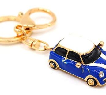 RK Gifts Mini Style Car Keychain Keyfob Gift Rhinestone Detail Novelty (Blue (Gold Trim))