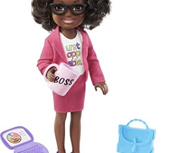 Barbie Chelsea Can Be Anything Doll & Playset, Brunette Boss Small Doll with Curly Hair, O