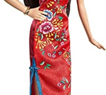 Barbie Signature Lunar New Year Doll (12-inch Brunette) Wearing Red Satin Cheongsam Dress