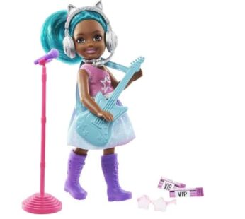 Barbie Chelsea Can Be Playset with Brunette Chelsea Rockstar Doll (6-in), Guitar, Micropho