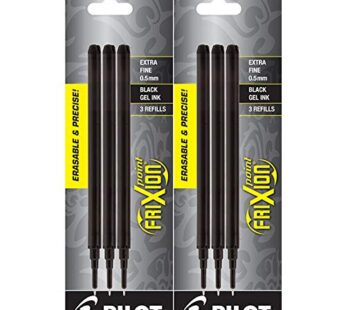 PILOT FriXion Point Erasable Gel Ink Refills, Extra Fine Point, 0.5mm, Black Ink, 6 Refill