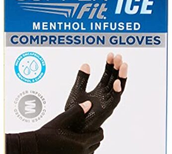 Copper Fit ICE Compression Gloves Infused with Menthol, Black, Small/Medium