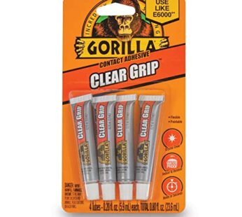 Gorilla Clear Grip Waterproof Contact Adhesive Minis, Four .2 Ounce Tubes, Clear, (Pack of