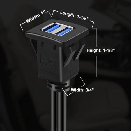 BATIGE Dual Ports Square USB 3.0 Panel Flush Mount Extension Cable with Buckle for Car Tru - Image 5
