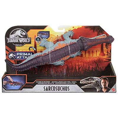 Mattel Jurassic World Massive Biters Sarcosuchus Larger-Species Dinosaur Action Figure, Ta - Image 6