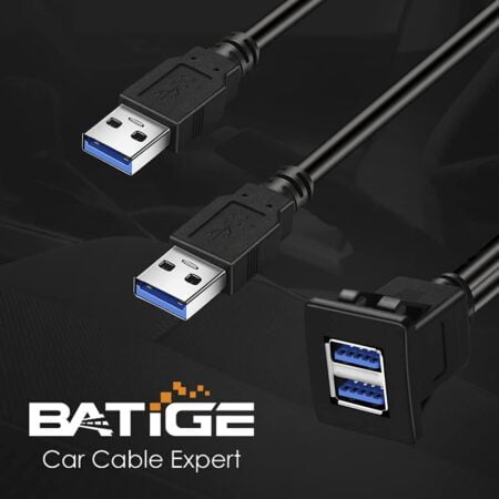 BATIGE Dual Ports Square USB 3.0 Panel Flush Mount Extension Cable with Buckle for Car Tru - Image 4