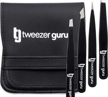 Tweezer Guru Eyebrow Tweezer Set (4-Piece) for Women & Men – Professional Slant and Pointe