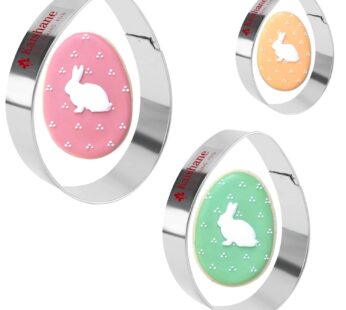KAISHANE Easter Egg Cookie Cutter Set 3 Pieces Stainless Steel Biscuit Cutter for Baking