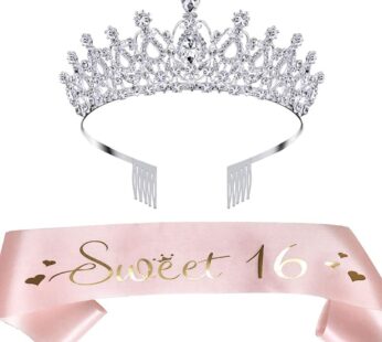 Ergonflow 16th Birthday Sash and Tiara Kit, Sweet Sixteen Birthday Gifts for Girls Party S