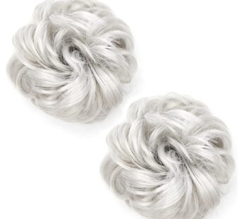 2Pcs Messy Hair Bun Hair Piece Scrunchy Hair Bun Pieces Extension Curly Wavy Rubber Band E