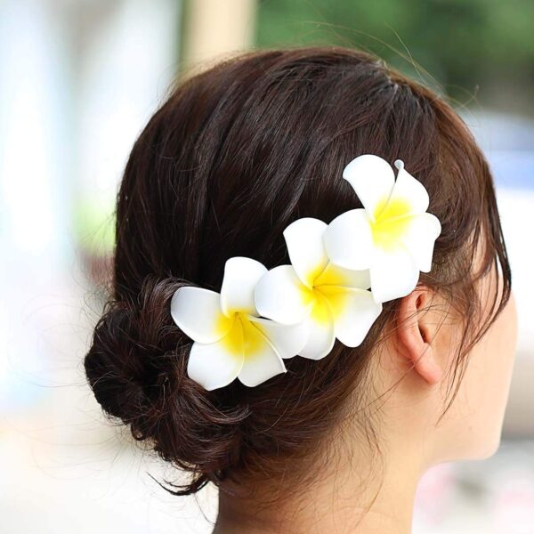 50Pcs 2.5" White Foam Hawaiian Frangipani Artificial Plumeria Flower Hat Hair Clips for Ho - Image 4