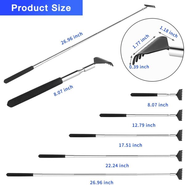 2 Pack Portable Extendable Back Scratcher, Kuvvfe Stainless Steel Telescoping Back Scratch - Image 4