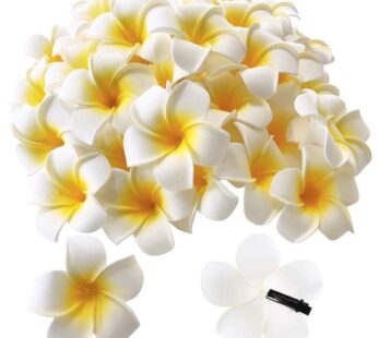 50Pcs 2.5″ White Foam Hawaiian Frangipani Artificial Plumeria Flower Hat Hair Clips for Ho