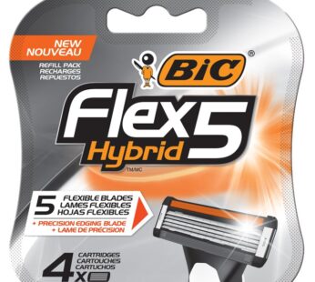 BIC Flex5 Hybrid 5 Blade Razor Refills, 4 Count