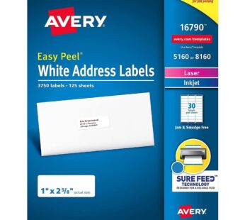 Avery Easy Peel Address Labels, Permanent Adhesive, 1″ x 2-5/8″, 3750 Labels