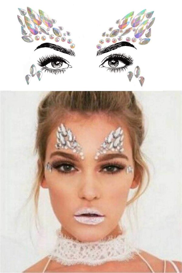 COKOHAPPY 6 Sets Festival Rhinestones Rave Mermaid Face Jewel Tattoo - Tears Gems Rainbow - Image 4