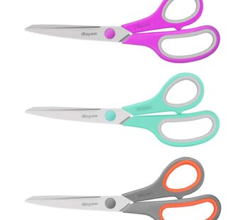 Scissors, iBayam 8″ All Purpose Scissors Bulk 3-Pack, Ultra Sharp 2.5mm Thick Blade Shears