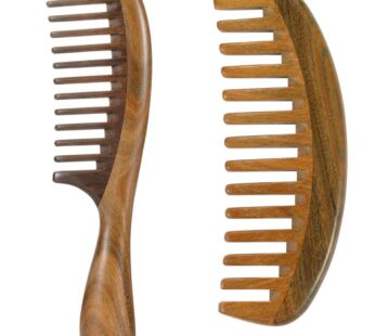 Louise Maelys 2pcs Sandalwood Wide Tooth Hair Combs Moon Shape Wooden Comb for Curly Hair