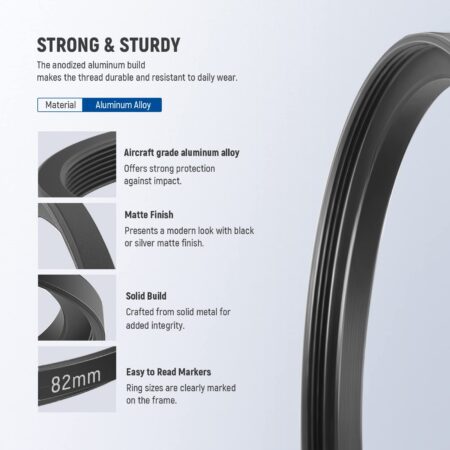 Neewer 9 Pieces Lens Filter Rings Set, Made of Anodized Aluminum, Includes: 37-49mm, 49-52 - Image 3